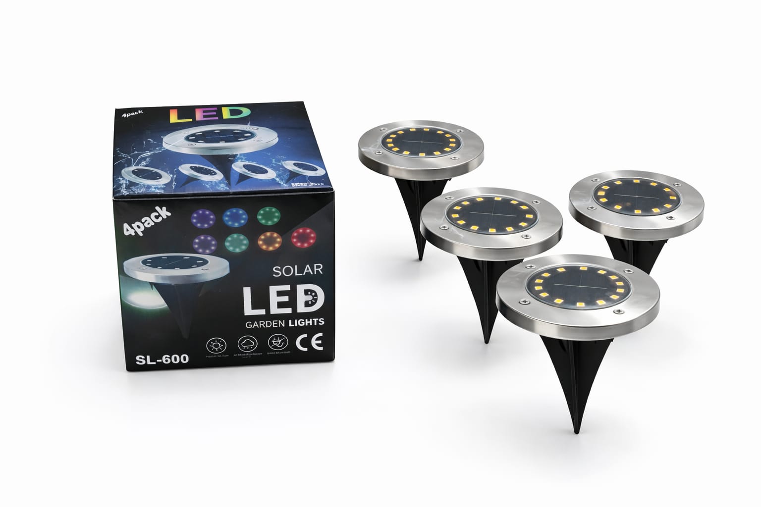 Solar-LED-Bodenleuchten 4er-Set aus Edelstahl für Garten und Wege